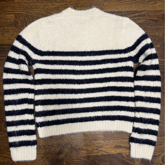 Zara Buttoned Striped Knit Sweater in Navy and Ivory, Size: S - Picture 5 of 6